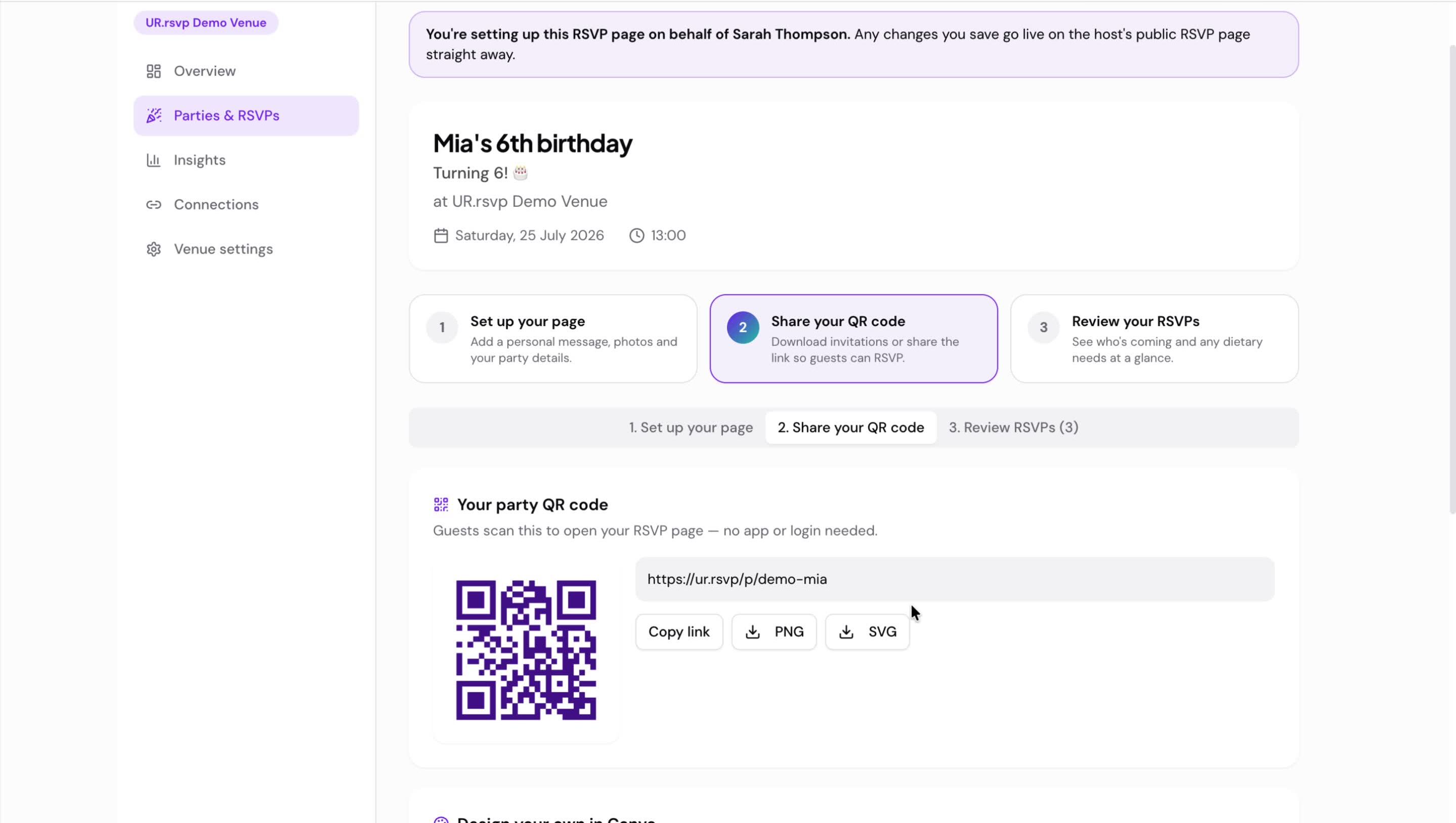 The ur.rsvp insights dashboard with response and attendance KPIs
